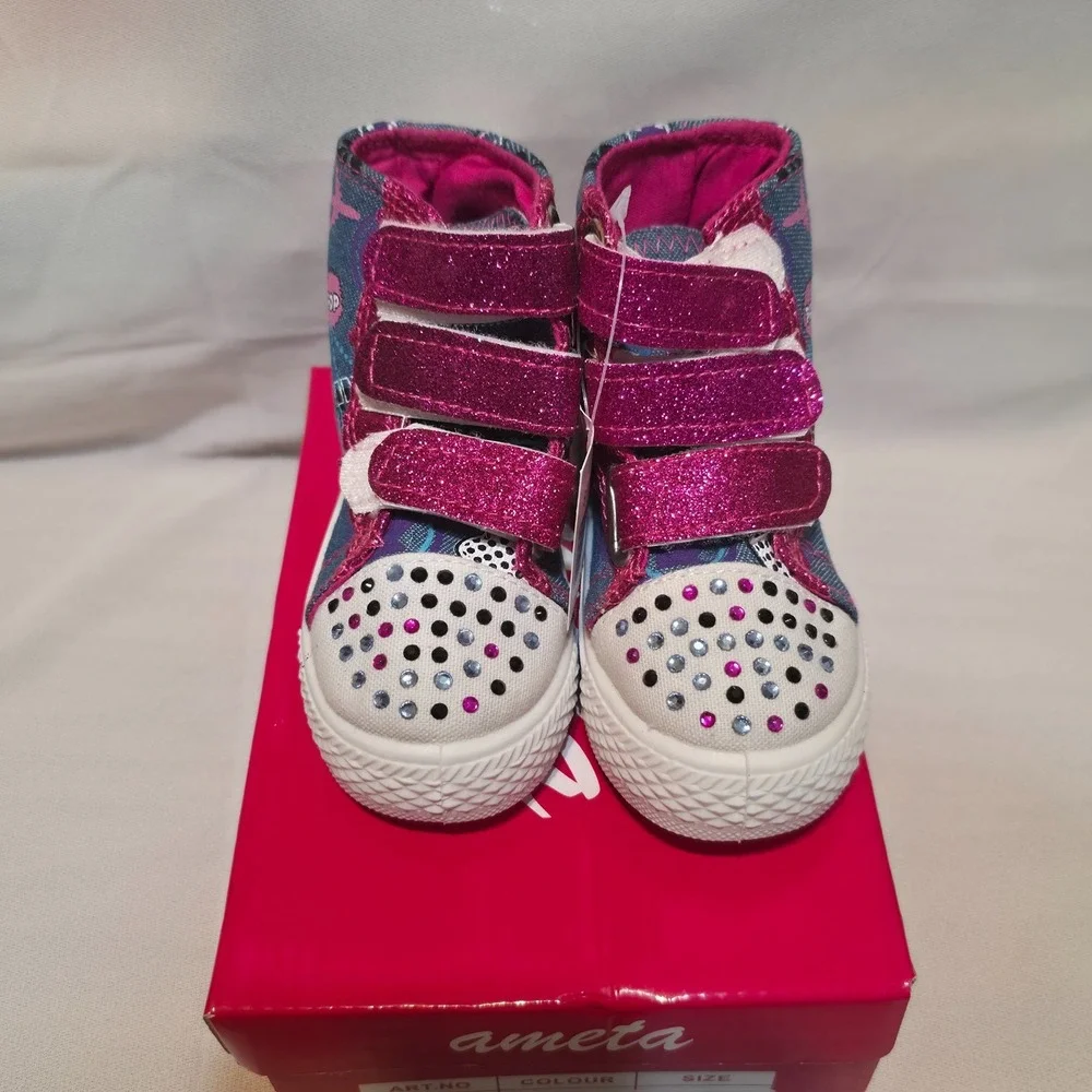 Ameta Toddler Girls High Top Hook & Loop Rhinestone Shoes Size 5 NWT‎